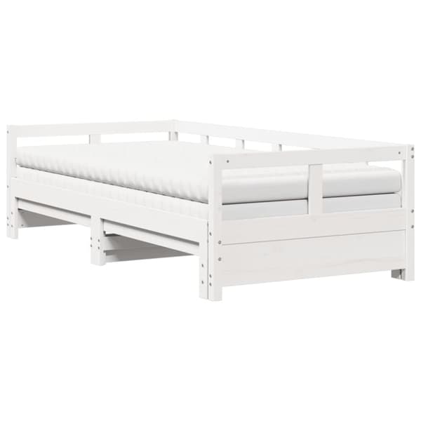 daybed med udtræk og madrasser 90x190 cm massivt fyrretræ hvid