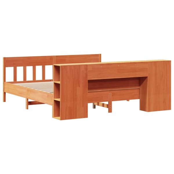 Sänky kirjahyllyllä ei patjaa vahanrusk. 200x200 cm täysi mänty