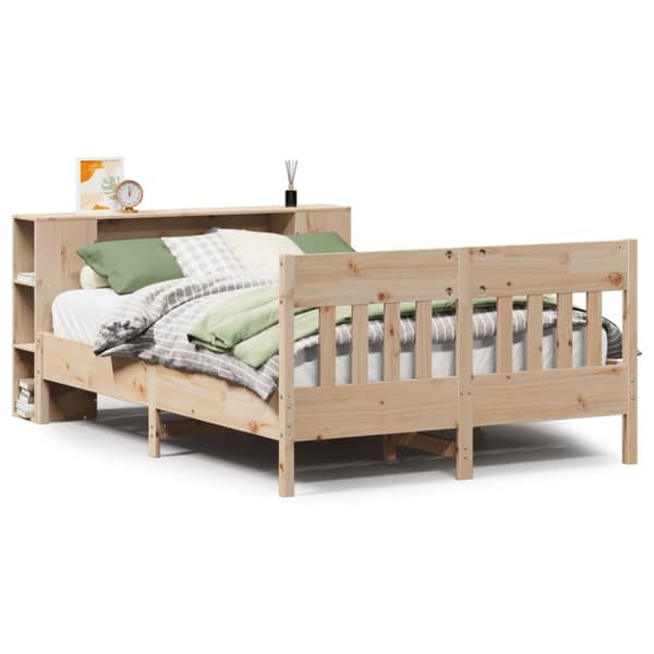 Säng med bokhylla utan madrass 150x200cm massiv furu
