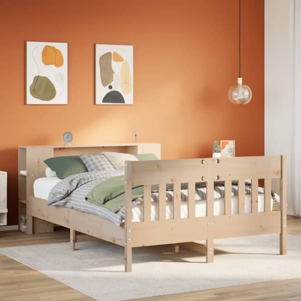 Säng med bokhylla utan madrass 150x200cm massiv furu