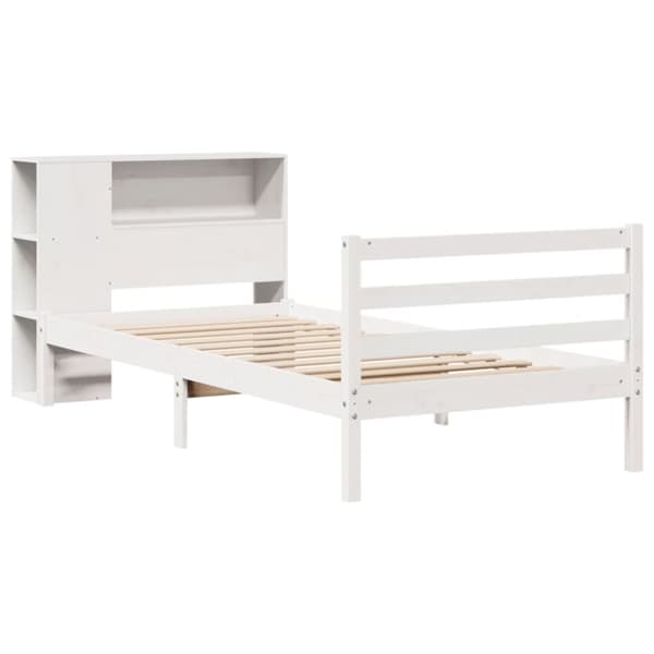 seng med reol uden madras 75x190 cm massivt fyrretræ hvid