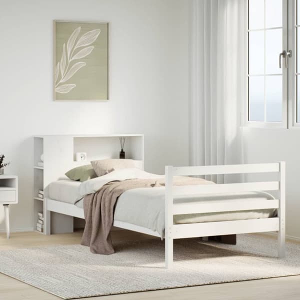 seng med reol uden madras 75x190 cm massivt fyrretræ hvid