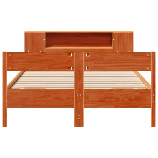 Säng med bokhylla utan madrass vaxbrun 120x190 cm massiv furu