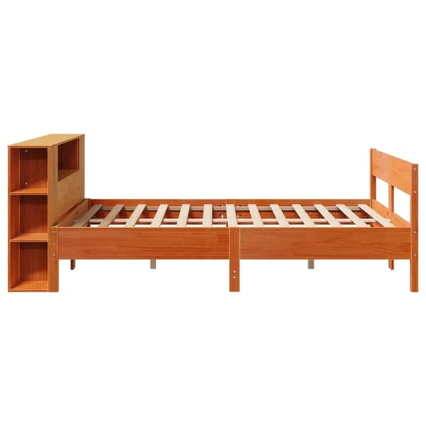 Säng med bokhylla utan madrass vaxbrun 120x190 cm massiv furu