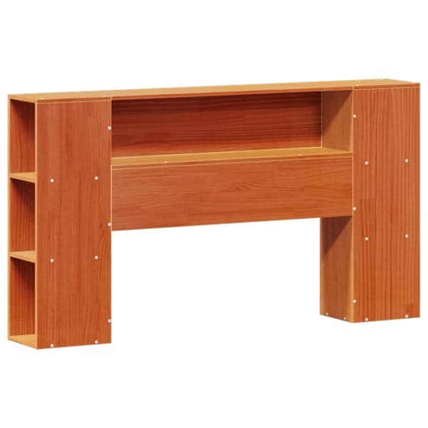 Säng med bokhylla utan madrass vaxbrun 120x190 cm massiv furu