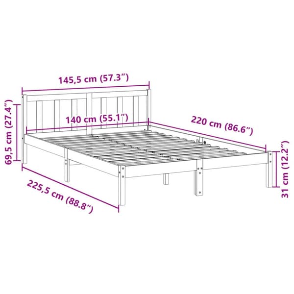ekstra lang sengeramme uden madras 140x220 cm massivt fyrretræ