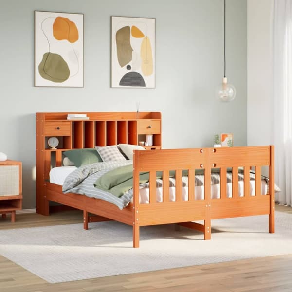 sengeramme uden madras 140x190 cm massivt fyrretræ gyldenbrun
