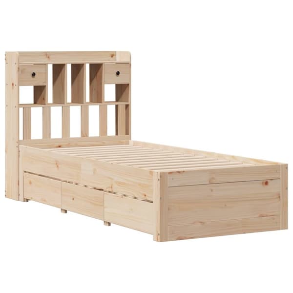 Sänky kirjahyllyllä ilman patjaa 90x200 cm täysi mänty