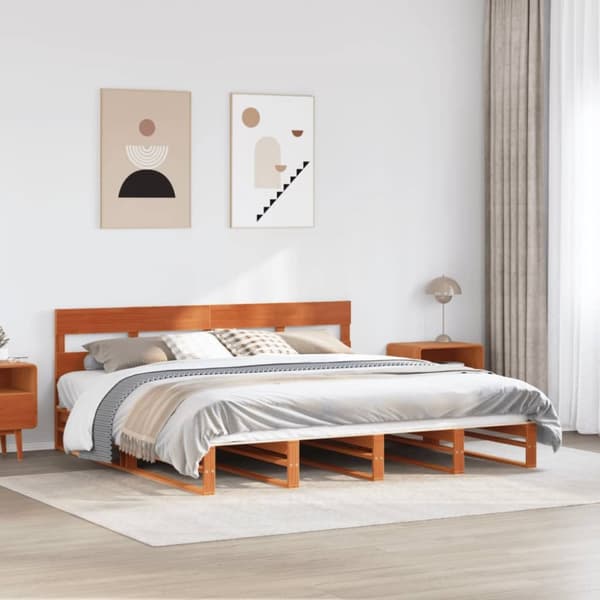 sengeramme uden madras 200x200 cm massivt fyrretræ gyldenbrun
