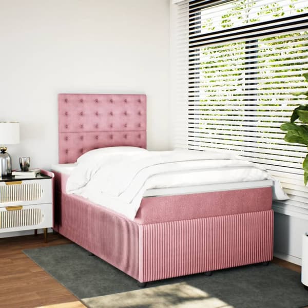 kontinentalseng med madras 120x190 cm velour lyserød