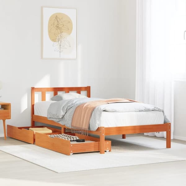 sengeramme uden madras 90x190 cm massivt fyrretræ gyldenbrun