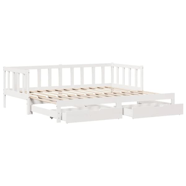 Dagbädd utdragbar med lådor utan madrass vit 90x190 cm