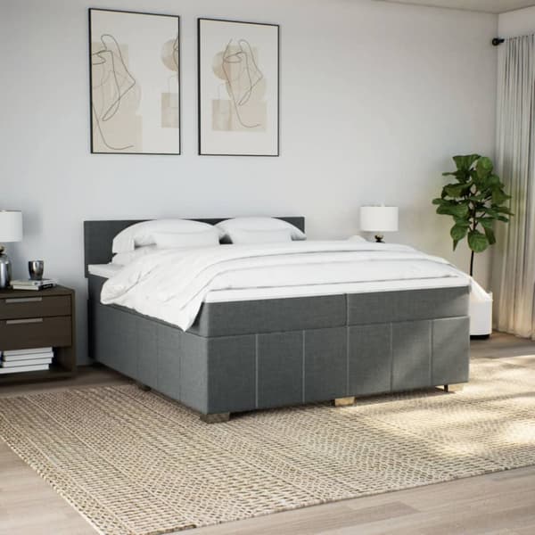 Ramsäng med madrass mörkgrå 200x200 cm tyg