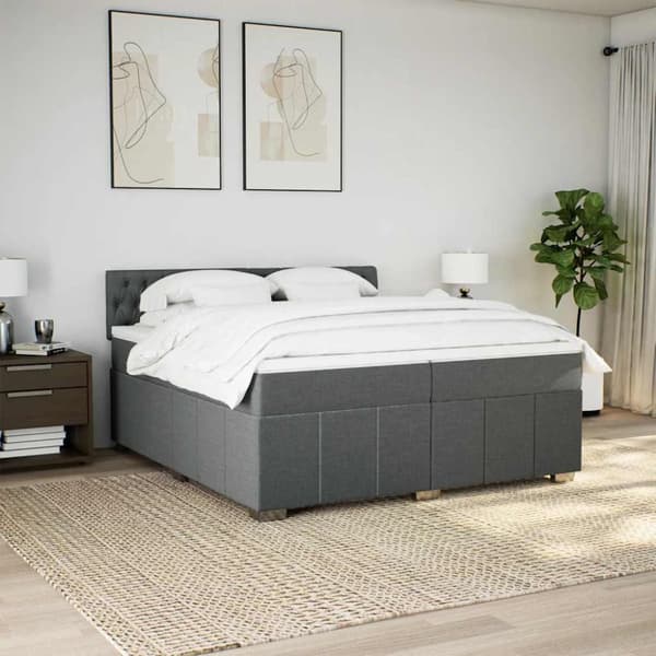 kontinentalseng med madras 200x200 cm stof mørkegrå