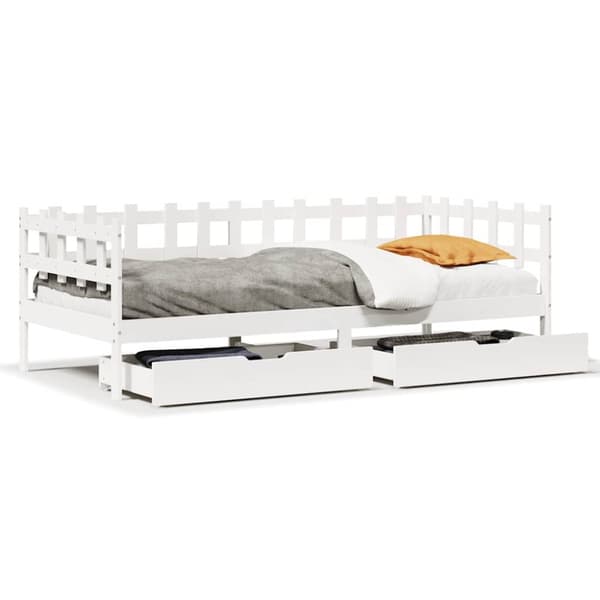 daybed med skuffer 90x200 cm massivt fyrretræ hvid