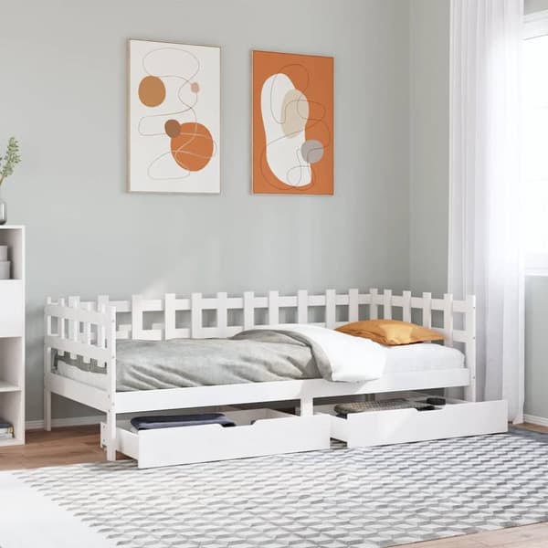 daybed med skuffer 90x200 cm massivt fyrretræ hvid
