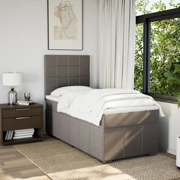 Ramsäng med madrass taupe 80x200 cm tyg