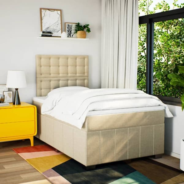 kontinentalseng med madras 120x190 cm stof cremefarvet