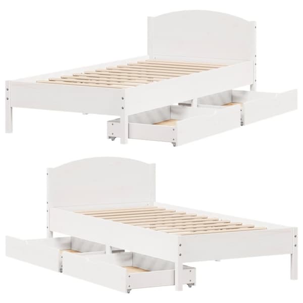 sengeramme uden madras 75x190 cm massivt fyrretræ hvid