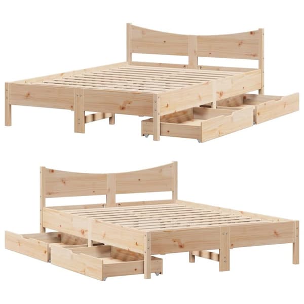 sengeramme med skuffer 135x190 cm massivt fyrretræ hvid