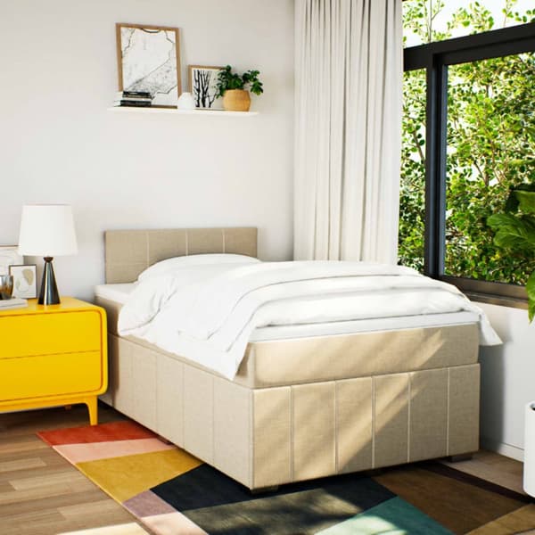 kontinentalseng med madras 120x190 cm stof cremefarvet