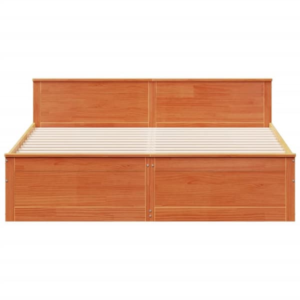 Sänky ilman patjaa päätylevyllä vahanrusk 200x200cm täysi mänty