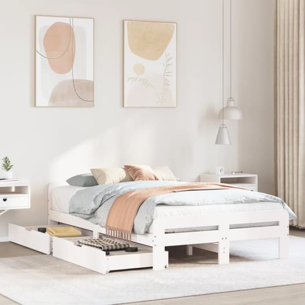 sengeramme uden madras 120x190 cm massivt fyrretræ hvid