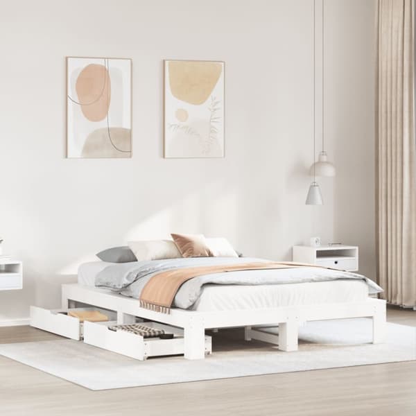 Sängram utan madrass vit 160x200 cm massiv furu
