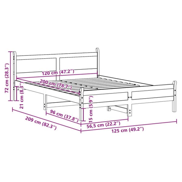 sengeramme uden madras 120x200 cm massivt fyrretræ