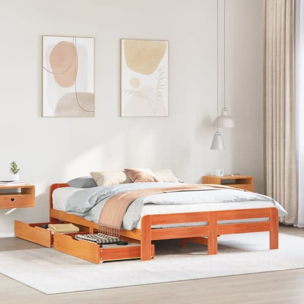 sengeramme uden madras 160x200 cm massivt fyrretræ gyldenbrun