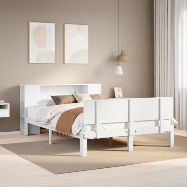 seng med reol uden madras 140x200 cm massivt fyrretræ hvid