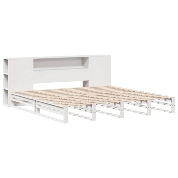 seng med reol uden madras 200x200 cm massivt træ hvid