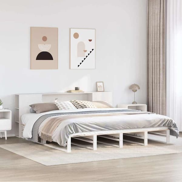 seng med reol uden madras 200x200 cm massivt træ hvid