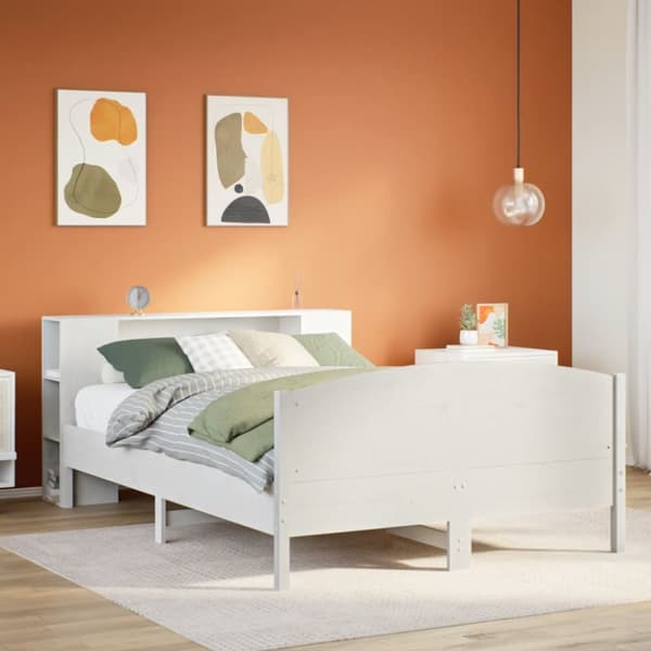 seng med reol uden madras 120x200 cm massivt fyrretræ hvid