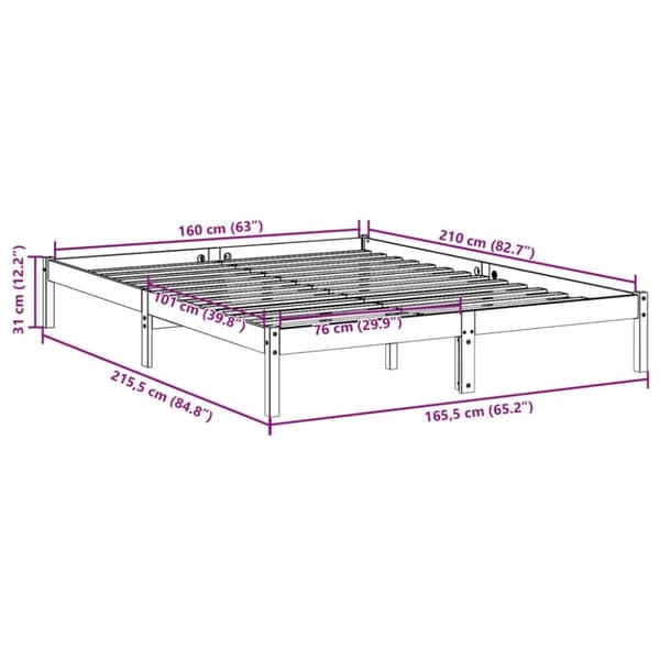 ekstra lang sengeramme uden madras 160x210 cm massivt fyrretræ