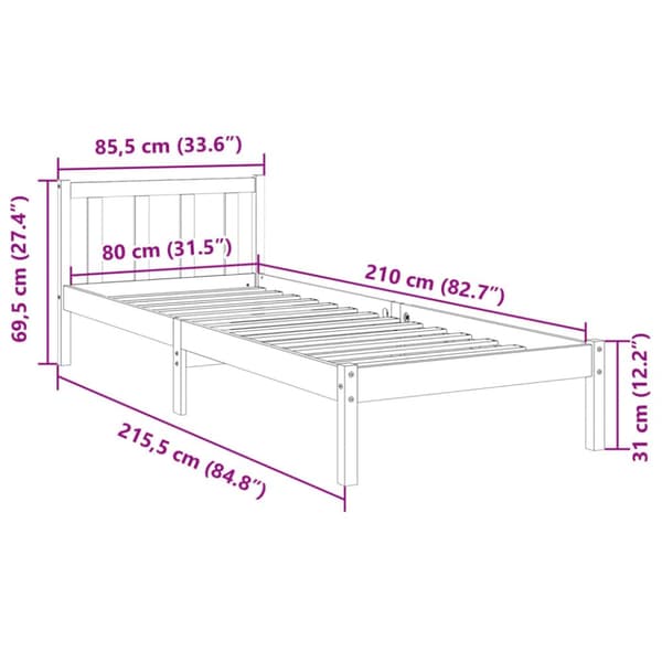 ekstra lang sengeramme uden madras 80x210 cm massivt fyrretræ