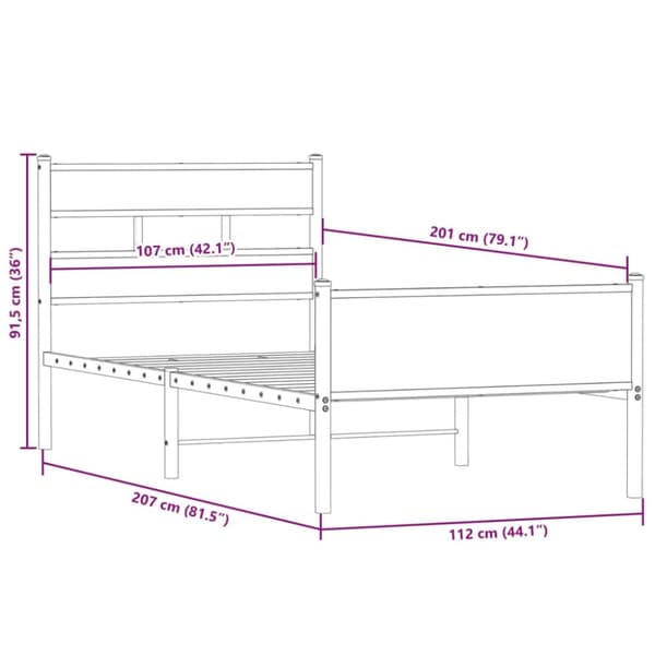 sengeramme 107x200 cm uden madras konstrueret træ røget eg