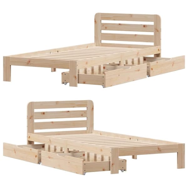 sengeramme uden madras 75x190 cm massivt fyrretræ