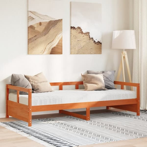 Dagbädd med madrass vaxad brun 90x200 cm massiv furu