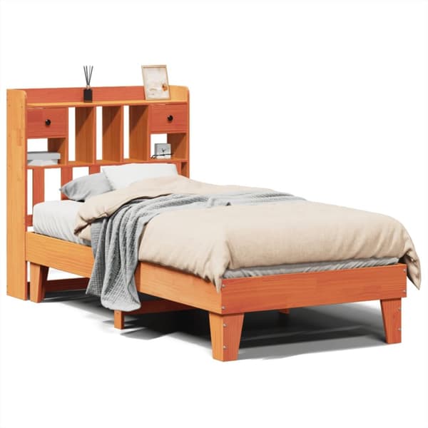 sengeramme uden madras 90x190 cm massivt fyrretræ gyldenbrun