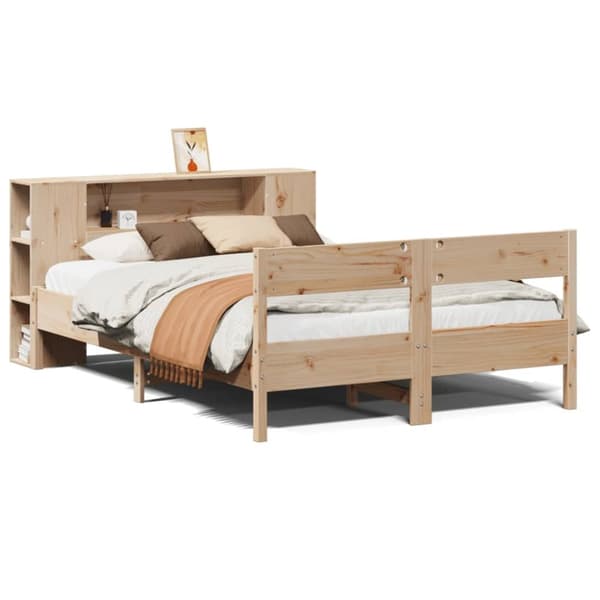 Säng med bokhylla utan madrass 140x190cm massiv furu