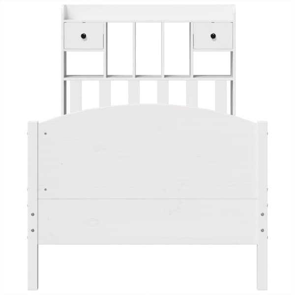 Säng med bokhylla utan madrass vit 100x200cm massiv furu