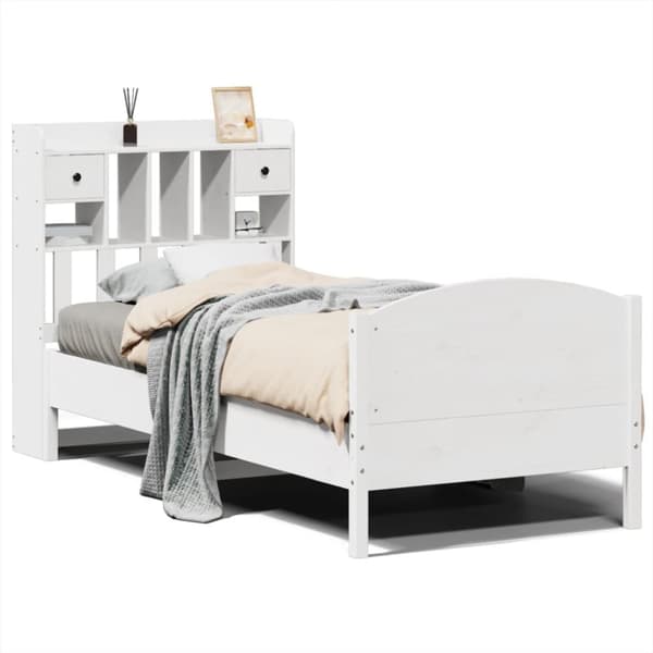Säng med bokhylla utan madrass vit 100x200cm massiv furu