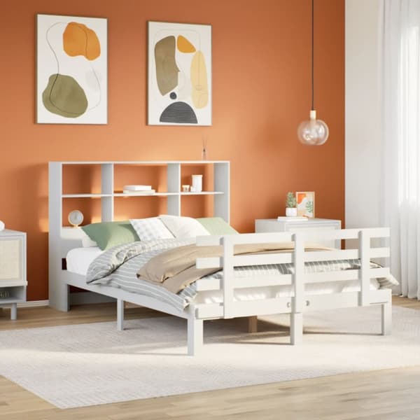 seng med reol uden madras 160x200 cm massivt fyrretræ hvid
