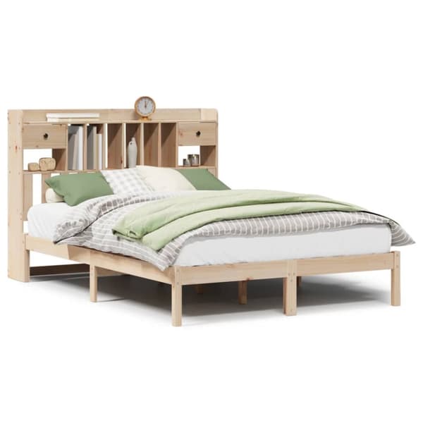 Säng med bokhylla utan madrass 140x190cm massiv furu