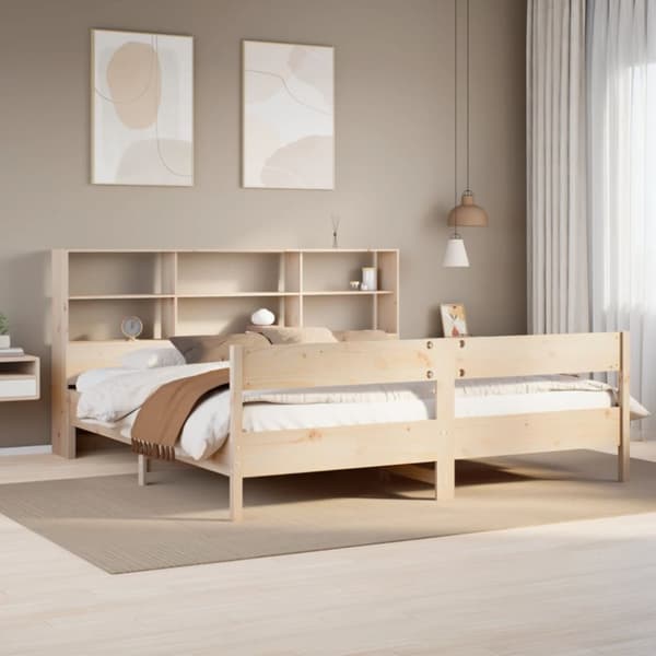 seng med reol uden madras 200x200 cm massivt fyrretræ