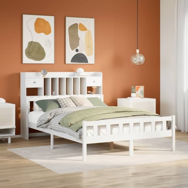 seng med reol uden madras 160x200 cm massivt fyrretræ hvid
