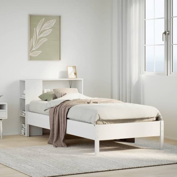 seng med reol uden madras 100x200 cm massivt fyrretræ hvid