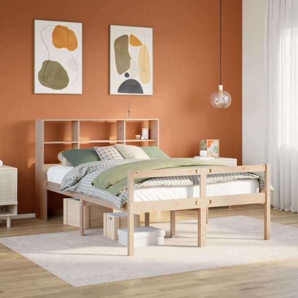 Sänky kirjahyllyllä ilman patjaa 150x200 cm täysi mänty