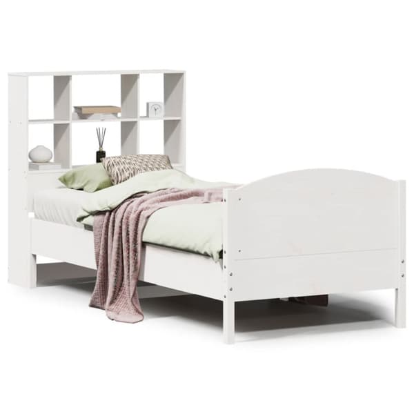 seng med reol uden madras 90x190 cm massivt fyrretræ hvid
